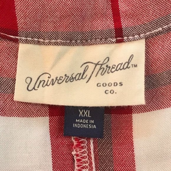 Universal Thread V-Neck Tie Front Plaid Top in Red White - Size XXL - Picture 6 of 7